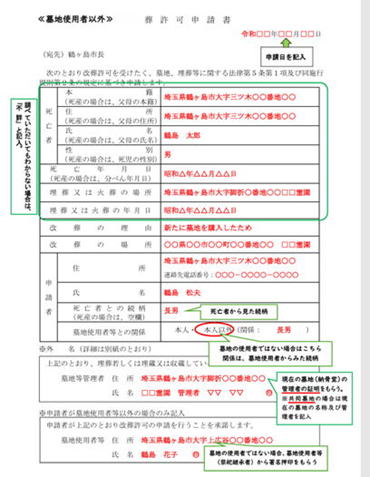 鶴ヶ島市改葬許可証のサンプル画像。